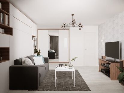 Фото № 2: Дизайн-проект однокомнатной квартиры 46.47  м² Стиль Контемпорари для ЖК Московский