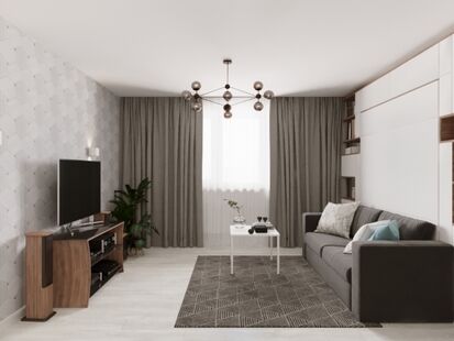 Фото № 6: Дизайн-проект однокомнатной квартиры 46.47  м² Стиль Контемпорари для ЖК Московский