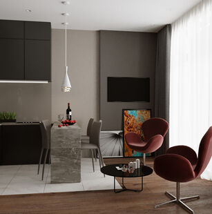 Фото № 6: Дизайн-проект однокомнатной квартиры 48.7  м² Стиль Минимализм для ЖК Московский