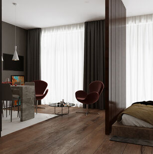 Фото № 4: Дизайн-проект однокомнатной квартиры 48.7  м² Стиль Минимализм для ЖК Московский