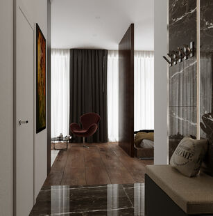 Фото № 3: Дизайн-проект однокомнатной квартиры 48.7  м² Стиль Минимализм для ЖК Московский
