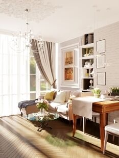 Фото № 3: Дизайн-проект двухкомнатной квартиры 46.27  м² Этнический стиль для ЖК Московский