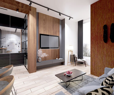 Фото № 4: Дизайн-проект однокомнатной квартиры 39.88  м² Стиль Лофт для ЖК Московский