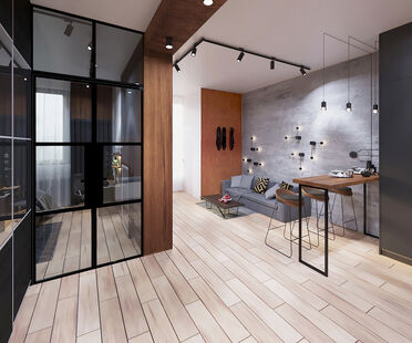 Фото № 5: Дизайн-проект однокомнатной квартиры 39.88  м² Стиль Лофт для ЖК Московский