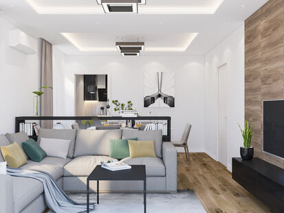 Фото № 1: Дизайн-проект двухкомнатной квартиры 74.0  м² Стиль Модернизм для ЖК Московский