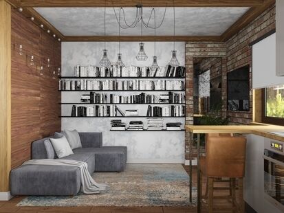 Фото № 1: Дизайн-проект пятикомнатной квартиры 131.8  м² Стиль Этнический для двухэтажного дома