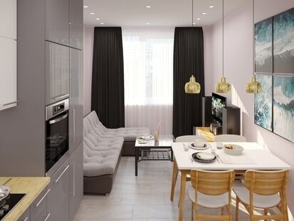 Фото № 1: Дизайн-проект однокомнатной квартиры 37.01  м² Стиль Модернизм для ЖК Московский