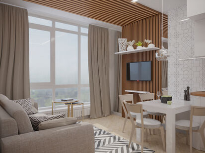 Фото № 1: Дизайн-проект двухкомнатной квартиры 37.0  м² Стиль Модернизм для ЖК Московский