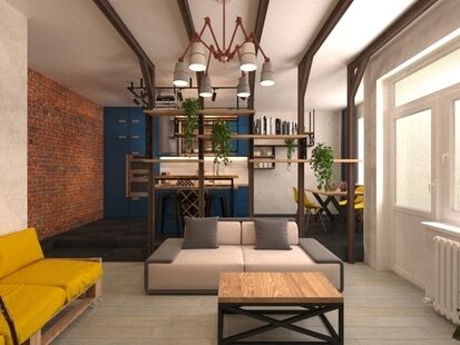 Фото № 1: Дизайн-проект однокомнатной квартиры 64.7  м² Стиль Лофт для ЖК Московский