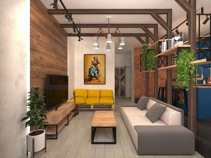 Фото № 3: Дизайн-проект однокомнатной квартиры 64.7  м² Стиль Лофт для ЖК Московский