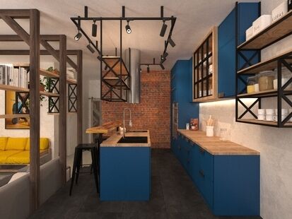 Фото № 4: Дизайн-проект однокомнатной квартиры 64.7  м² Стиль Лофт для ЖК Московский