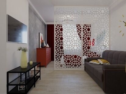 Фото № 1: Дизайн-проект однокомнатной квартиры 47.08  м² Стиль Контемпорари для ЖК Московский