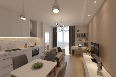 Фото № 1: Дизайн-проект однокомнатной квартиры 44.03  м² Стиль Модернизм для ЖК Московский