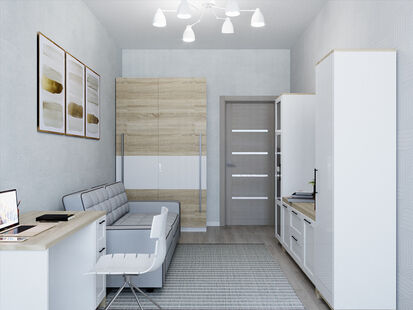 Фото № 6: Дизайн-проект двухкомнатной квартиры 62.21  м² Стиль Контемпорари для ЖК Солнцево парк