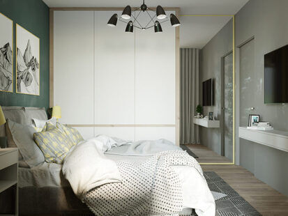 Фото № 5: Дизайн-проект однокомнатной квартиры 39.32  м² Современный стиль для ЖК Солнечный район