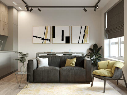 Фото № 2: Дизайн-проект однокомнатной квартиры 39.32  м² Современный стиль для ЖК Солнечный район