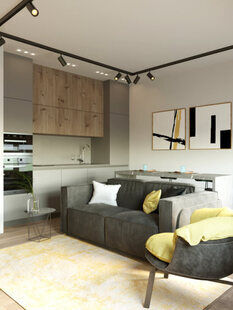 Фото № 4: Дизайн-проект однокомнатной квартиры 39.32  м² Современный стиль для ЖК Солнечный район