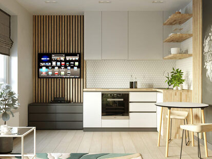 Фото № 2: Дизайн-проект квартиры-студии 27.16  м² стиль Современная классика для ЖК Солнечный район