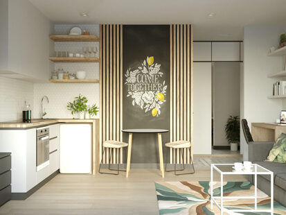 Фото № 4: Дизайн-проект квартиры-студии 27.16  м² стиль Современная классика для ЖК Солнечный район