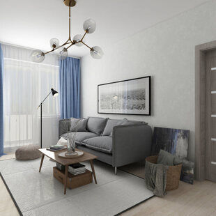 Фото № 1: Дизайн-проект однокомнатной квартиры 40.9  м² Современный стиль для ЖК Мичуринский