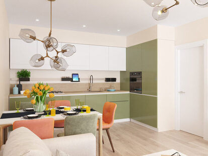 Фото № 6: Дизайн-проект двухкомнатной квартиры 77.17  м² Современный стиль для ЖК «MatrЁshka city»