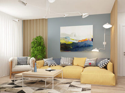 Фото № 1: Дизайн-проект однокомнатной квартиры 83.46  м² Современный стиль для ЖК MatrЁshka city