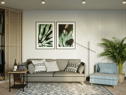 Фото № 1: Дизайн-проект однокомнатной квартиры 35.9  м² Скандинавский стиль для ЖК Дельфин