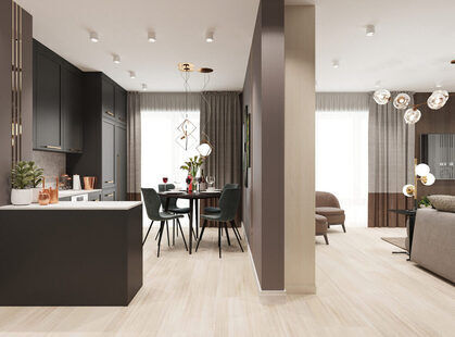 Фото № 5: Дизайн-проект двухкомнатной квартиры 58.66  м² стиль Модернизм для ЖК Стрижи Сити