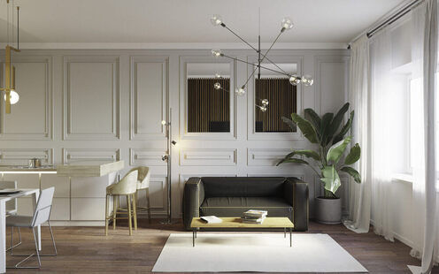 Фото № 1: Дизайн-проект евро двухкомнатной квартиры 44.35  м² стиль Современная классика для ЖК Этто