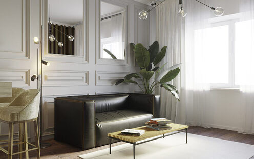 Фото № 6: Дизайн-проект евро двухкомнатной квартиры 44.35  м² стиль Современная классика для ЖК Этто