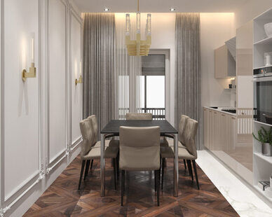 Фото № 4: Дизайн-проект однокомнатной квартиры 40.67  м² стиль Современная классика для ЖК Стрижи Сити
