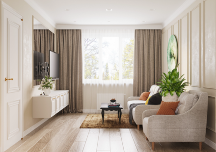 Фото № 1: Дизайн-проект двухкомнатной квартиры 56.2  м² стиль Современная классика для ЖК Баташевский сад