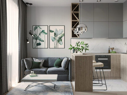 Фото № 5: Дизайн-проект однокомнатной квартиры 39.62  м² стиль Эклектика для ЖК Гармония