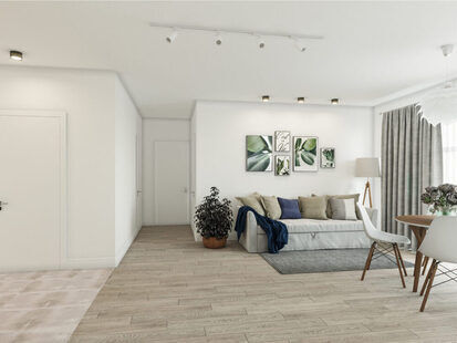 Фото № 5: Дизайн-проект двухкомнатной квартиры 61.39  м² Скандинавский стиль для ЖК Стрижи Сити