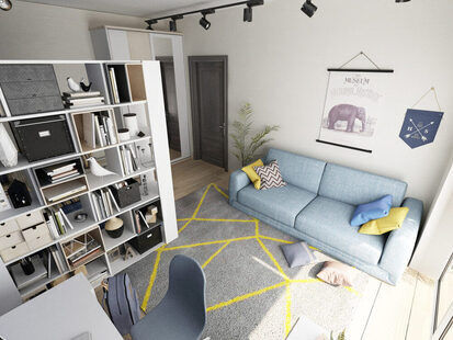 Фото № 2: Дизайн-проект евро двухкомнатной квартиры 56.8  м² Скандинавский стиль для ЖК Стрижи Сити