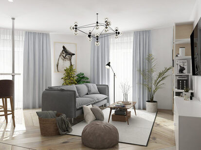 Фото № 1: Дизайн-проект трехкомнатной квартиры 84.37  м² Скандинавский стиль для ЖК Стрижи Сити