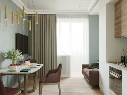 Фото № 2: Дизайн-проект однокомнатной квартиры 37.62  м² стиль Эклетика для ЖК Гармония