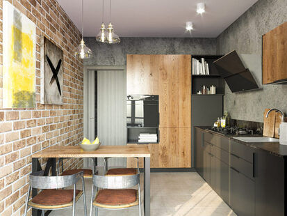 Фото № 1: Дизайн-проект однокомнатной квартиры 42.0  м² стиль Лофт для ЖК Этто