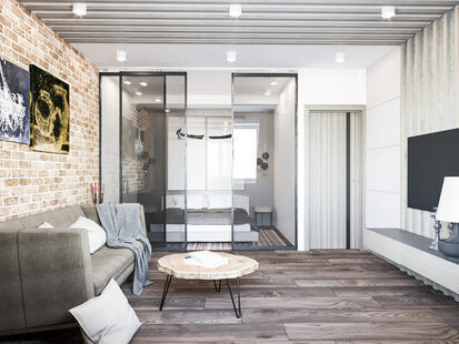 Фото № 3: Дизайн-проект однокомнатной квартиры 42.0  м² стиль Лофт для ЖК Этто