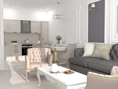 Фото № 1: Дизайн-проект евро двухкомнатной квартиры 50.05  м² стиль Современная классика дял ЖК Этто