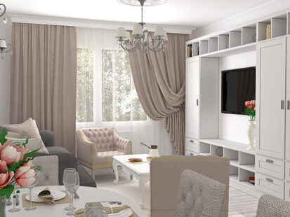 Фото № 2: Дизайн-проект евро двухкомнатной квартиры 50.05  м² стиль Современная классика дял ЖК Этто