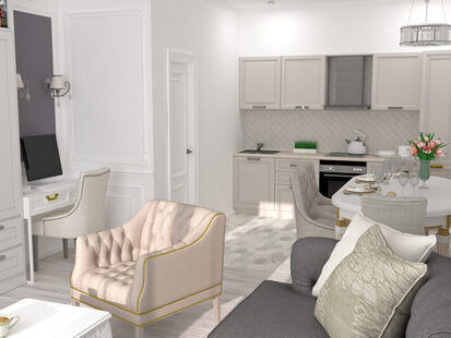 Фото № 3: Дизайн-проект евро двухкомнатной квартиры 50.05  м² стиль Современная классика дял ЖК Этто