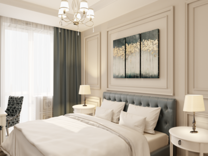 Фото № 4: Дизайн-проект однокомнатной квартиры 83.0  м² стиль Современная классика для ЖК Этто