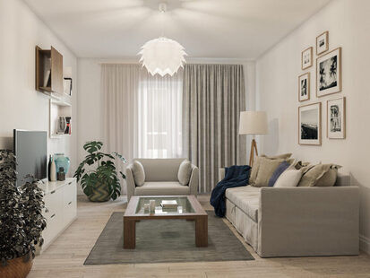 Фото № 2: Дизайн-проект трехкомнатной квартиры 83.25  м² Скандинавский стиль для ЖК Этто