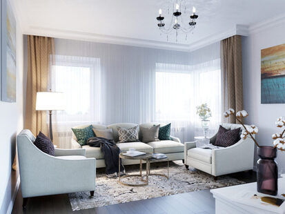 Фото № 5: Дизайн-проект двухкомнатной квартиры 53.0  м² стиль Кантри для ЖК Этто