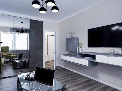 Фото № 3: Дизайн-проект однокомнатной квартиры 41.4  м² стиль Минимализм для ЖК Этто