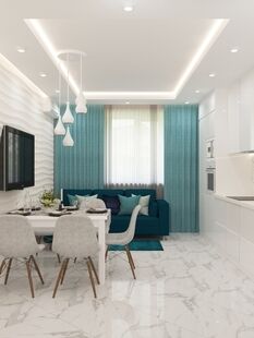 Фото № 1: Дизайн-проект однокомнатной квартиры 62.32  м² Стиль Модернизм для ЖК Московский