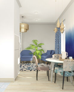 Фото № 1: Дизайн-проект однокомнатной квартиры 29.78  м² Стиль Этнический для ЖК Московский