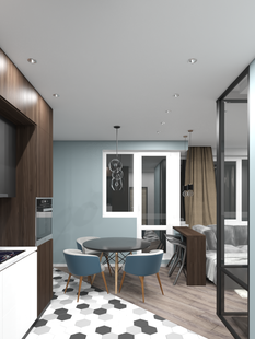 Фото № 1: Дизайн-проект однокомнатной квартиры 46.7  м² Стиль Минимализм для ЖК Московский