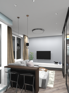 Фото № 6: Дизайн-проект однокомнатной квартиры 46.7  м² Стиль Минимализм для ЖК Московский